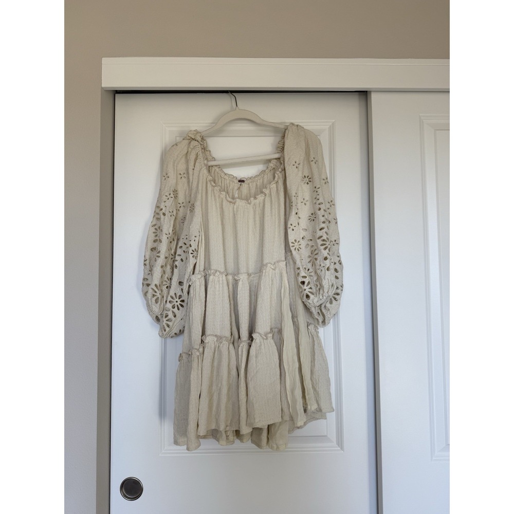 free people celeste cutout flowy mini tunic dress‎ Ivory Size Medium Bohemian